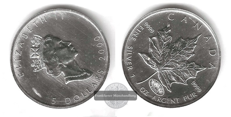  Kanada.  5 Dollar 2000 Maple Leaf Millenium   FM-Frankfurt    Feinsilber: 31,1g   