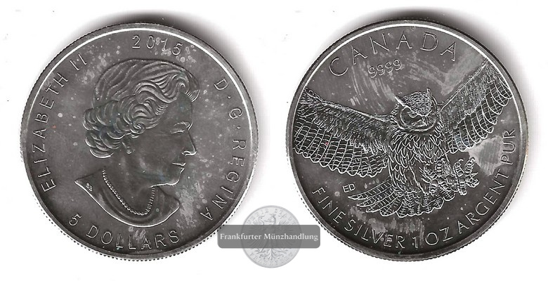  Kanada  5 Dollar 2015  Birds of Prey - Owl    FM-Frankfurt    Feinsilber: 31,1g   