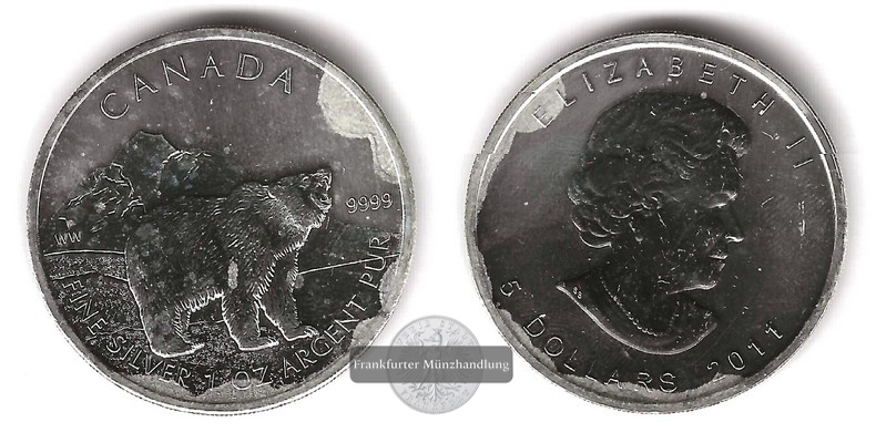 Kanada  5 Dollar 2011 Wildlife - Grizzly   FM-Frankfurt    Feinsilber: 31,1g   