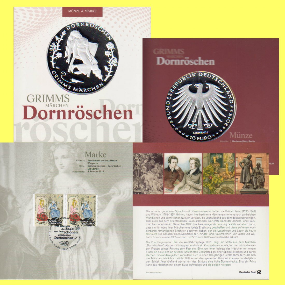  10 €-Silbermünze BRD *Grimms Märchen - Dornröschen* 2015 *PP* Postausgabe mit Briefmarken   