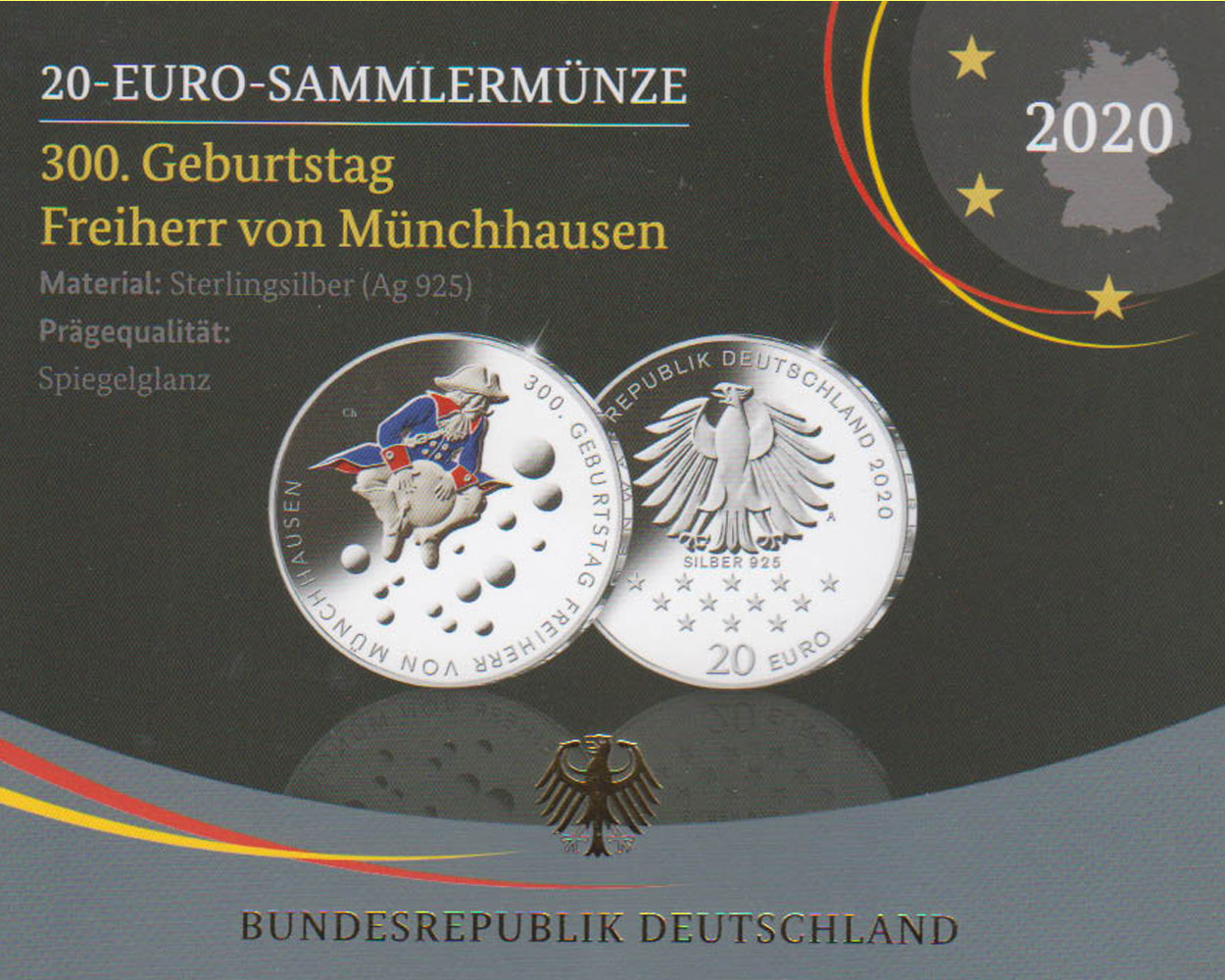  20-Euro-Silbermünze BRD *300. Geburtstag Freiherr von Münchhausen* 2020 *PP* coloriert   
