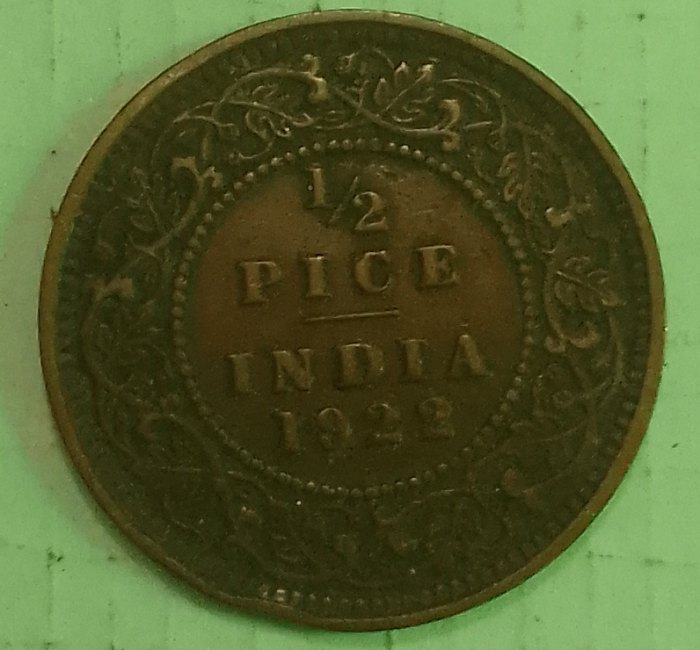  (6)..Inde India 1922. GKV 1/2 PICE   