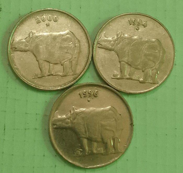  (10)...India Extra fine..3 coin..Rhino ..Noida * Hyderabad   