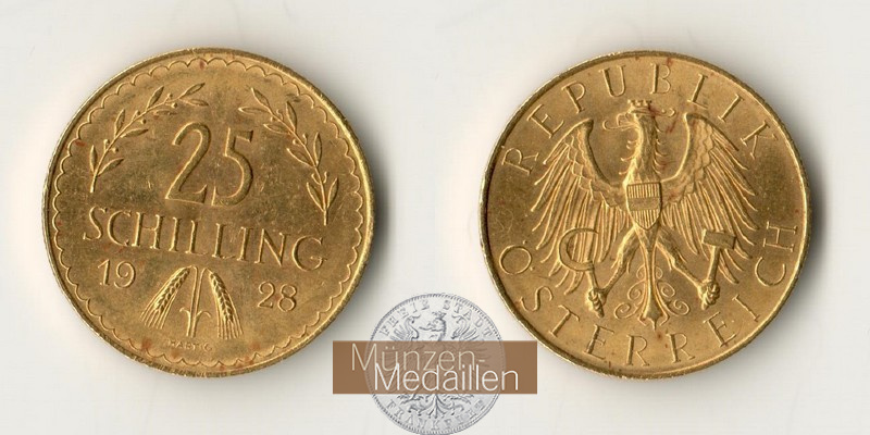Österreich MM-Frankfurt Feingold: 5,29g 25 Schilling 1928 