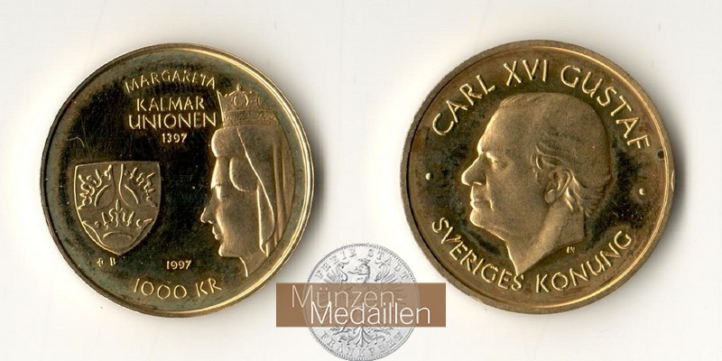 Schweden MM-Frankfurt Feingold: 5,22g 1000 Kronen 1997 