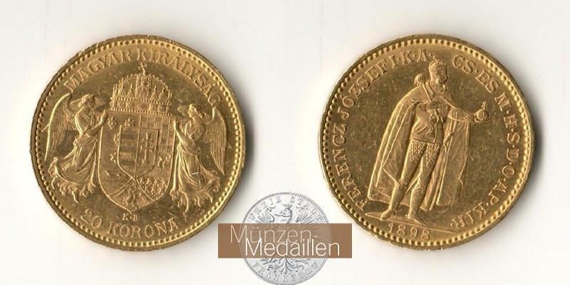 Ungarn MM-Frankfurt  Feingold: 6,10g 20 Kronen 1898 