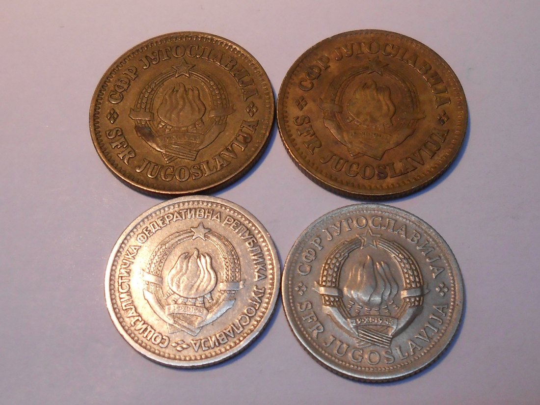  TK107 Jugoslawien 4er Lot, 50 Para 1975 197 KM# 46 / 1 Dinar1965 KM# 47, 1 Dinar1974 KM#59   