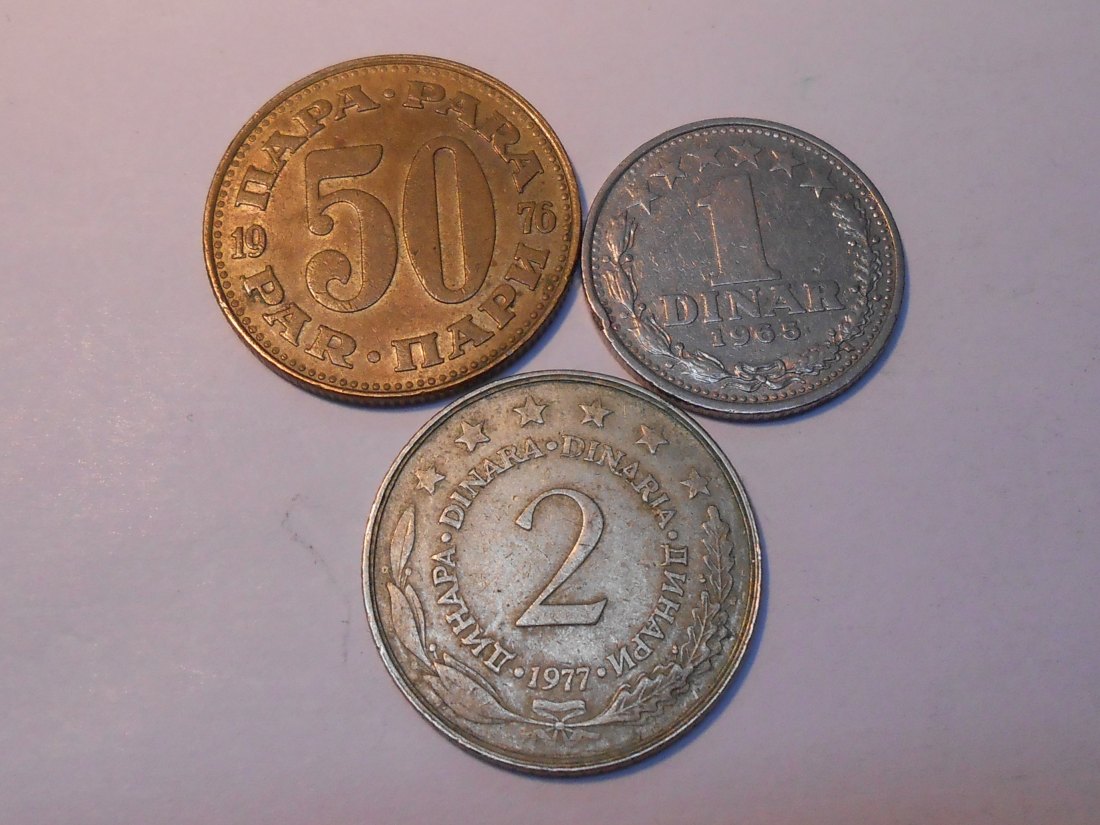  TK108 Jugoslawien 3er Lot, 50 Para 1976 KM# 46 / 1 Dinar 1965 KM# 47, 2 Dinar 1977 KM# 57   