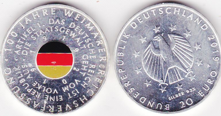  20 Euro 2019 100 Jahre Weimarer Reichsverfassung, bankfrisch   