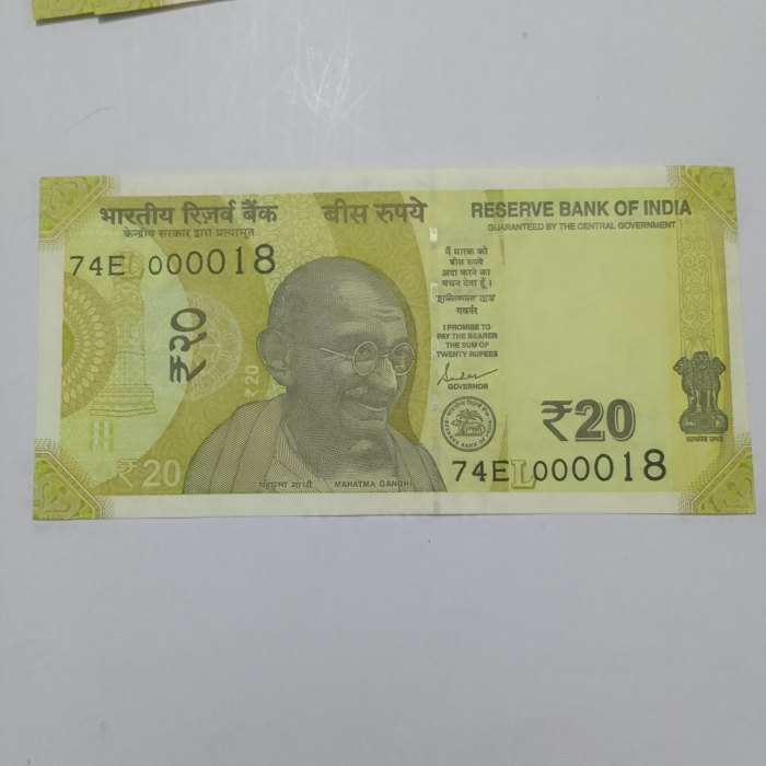  India 74E 000018 UNC 20 Rupees 2019   