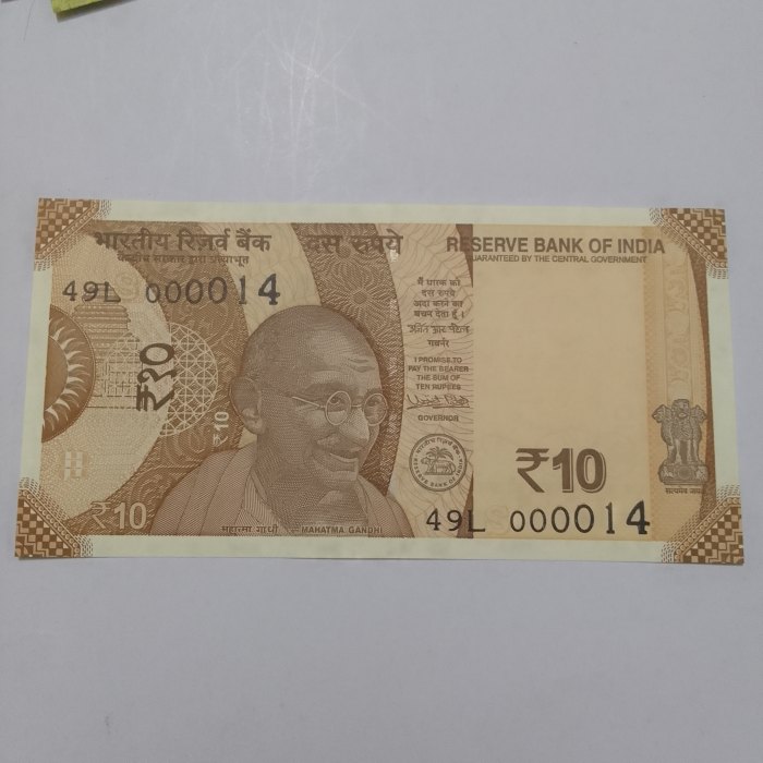  India 49L 000014 UNC 10  Rupees 2018   