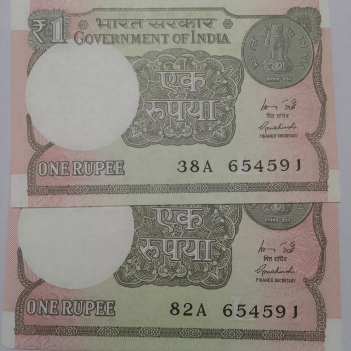  India  UNC  one Rupee pair 654591 x 2   