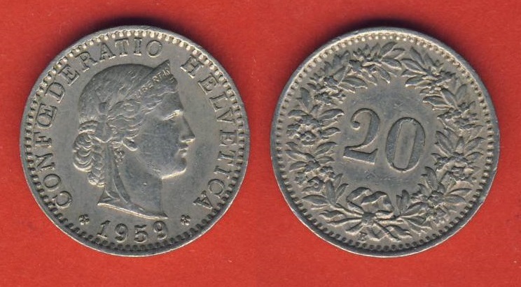  Schweiz 20 Rappen 1959 B   