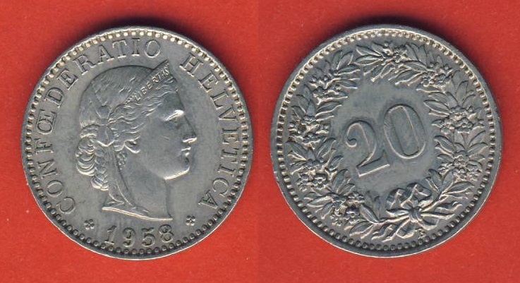  Schweiz 20 Rappen 1958 B   