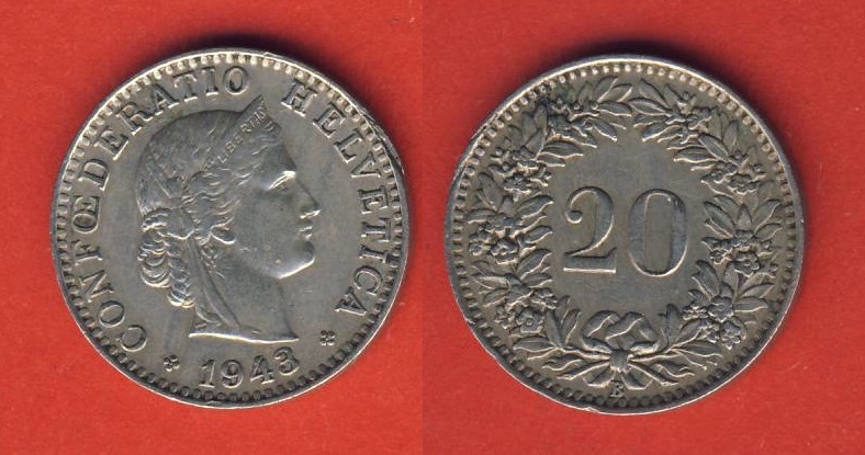  Schweiz 20 Rappen 1943 B   