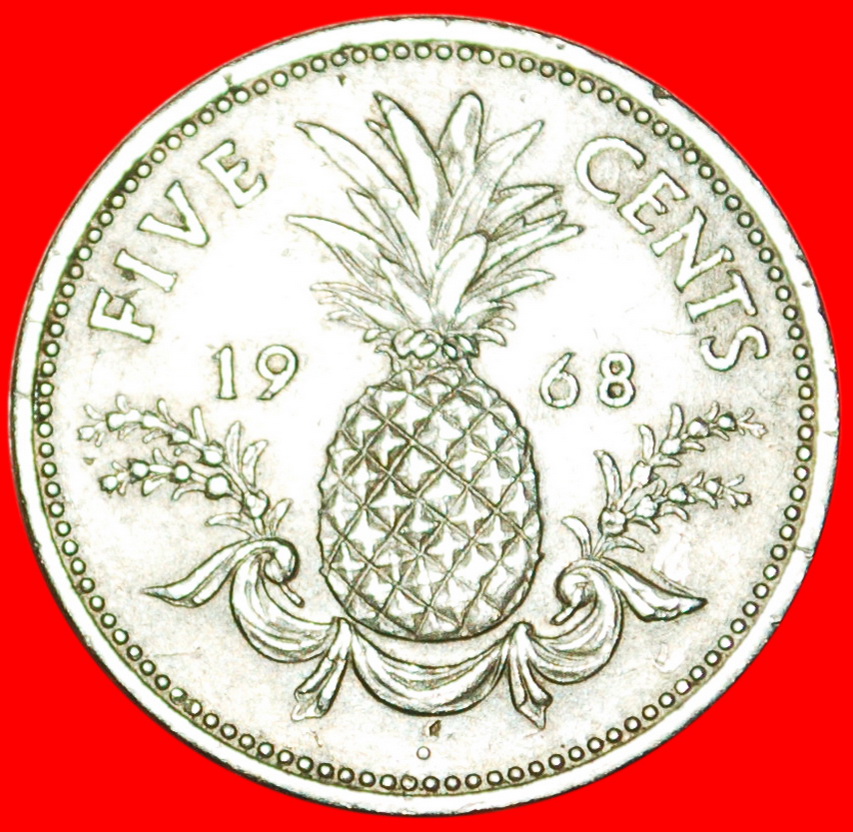  * GROSSBRITANNIEN (1966-1970): BAHAMAS★ 5 CENT 1968 ELISABETH II. (1953-2022) ANANAS★OHNE VORBEHALT!   