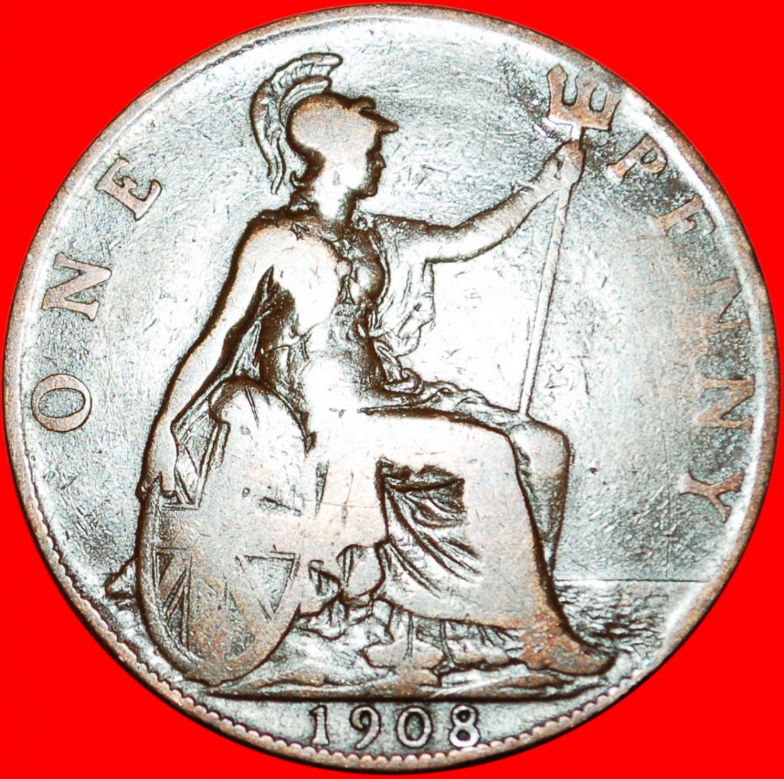 * MISTRESS OF SEAS:GREAT BRITAIN★1 PENNY 1908 DIES 2+D! EDWARD VII 1902-1910★LOW START ★ NO RESERVE!