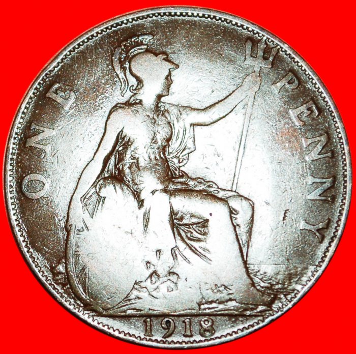  * MISTRESS OF SEAS: GREAT BRITAIN ★ 1 PENNY 1918! GEORGE V (1911-1936)  ★LOW START ★ NO RESERVE!   