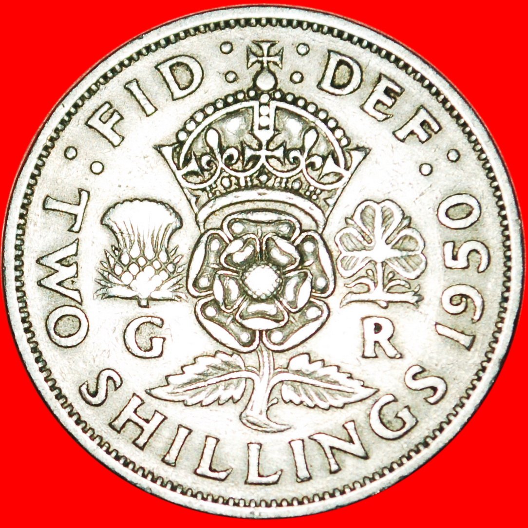  * LAST TYPE: GREAT BRITAIN ★ 2 SHILLINGS FLORIN 1950! GEORGE VI (1937-1952) ★LOW START ★ NO RESERVE!   