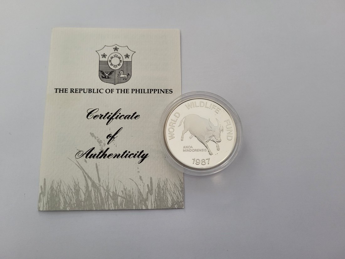  Silbermünze 200 Piso 1987 Tamarau World Wildlife Fund Ag 925/25g Philippinen Spittalgold9800 (3469   