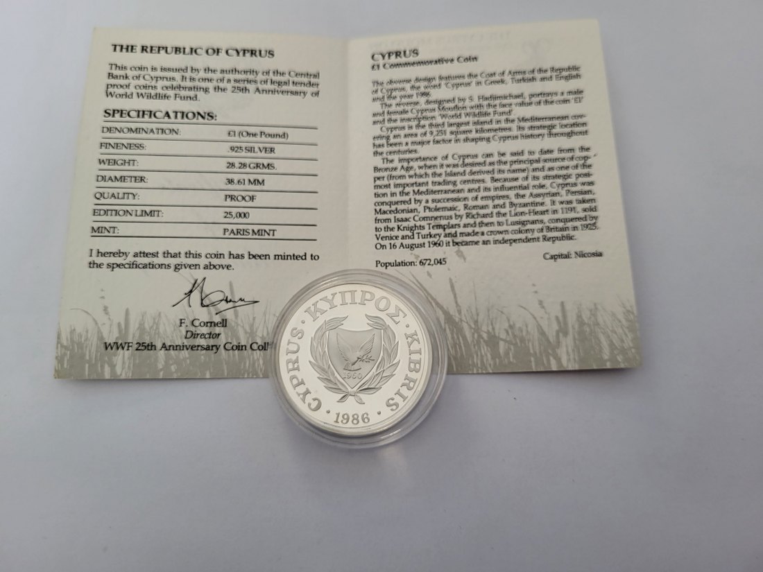  Silbermünze 1 Pfund 1986 Mouflon World Wildlife Fund 925/28,28g Zypern Spittalgold9800 (3469   