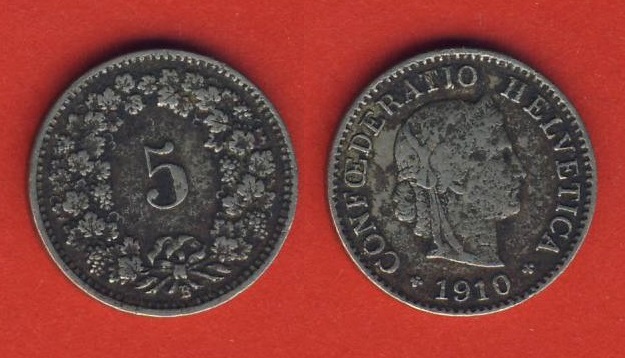  Schweiz 5 Rappen 1910 B   
