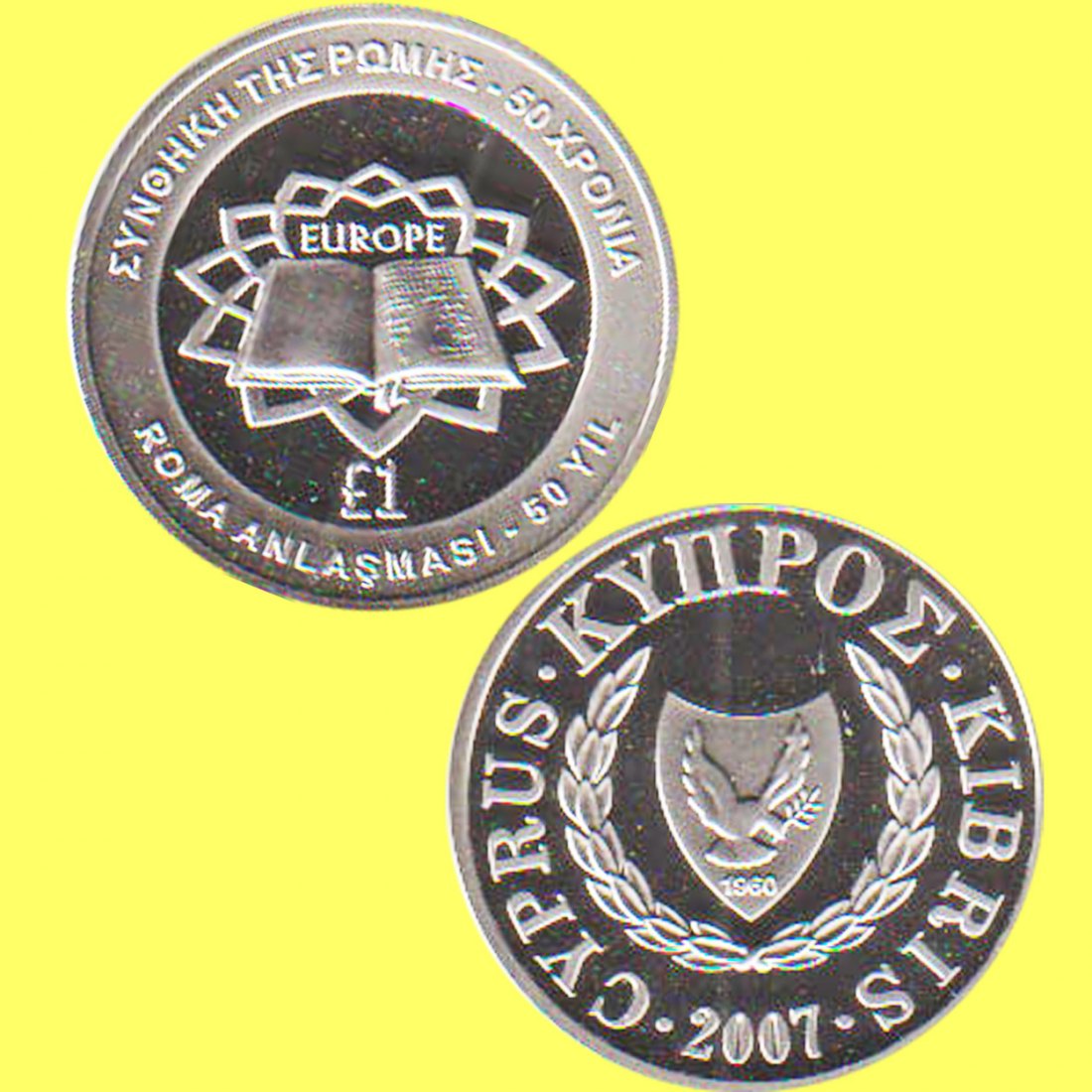  1-Lira-Silbermünze Zypern *50 Jahre Römische Verträge* 2007 *PP* nur 5.000St!   