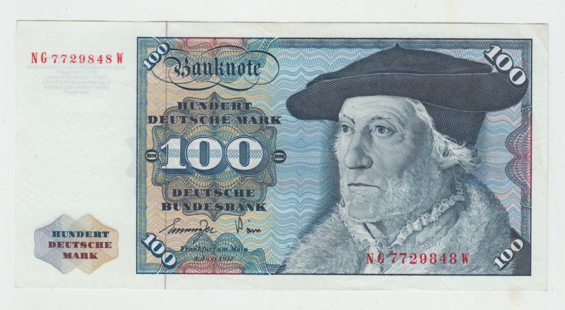  Ro. 278 a, 100 Deutsche Mark vom 01.06.1977, NG7729848W, fast kassenfrisch I-   