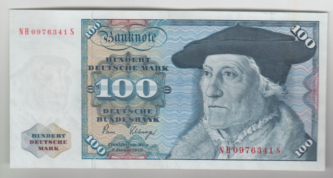  Ro. 284 a, 100 Deutsche Mark vom 02.01.1980 ohne (c) Vermerk, NH0976341S, leicht gebraucht II   