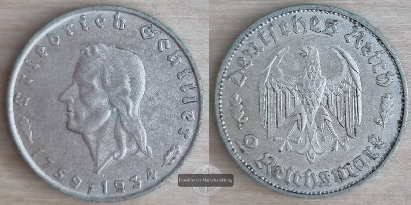  Deutschland, Drittes Reich  2 Reichsmark  1934 F Schiller FM-Frankfurt  Feisilber: 5g   