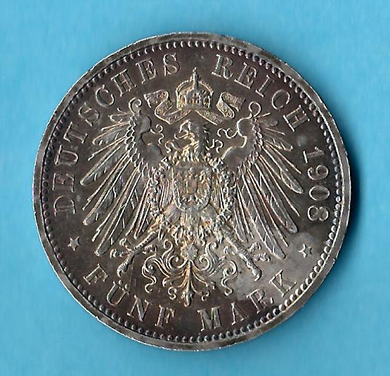  5 Mark Sachsen Weimar Eisenach Uni Jena 1908 Top Exemplar Gold und Münzenankauf Koblenz Maurer AB420   
