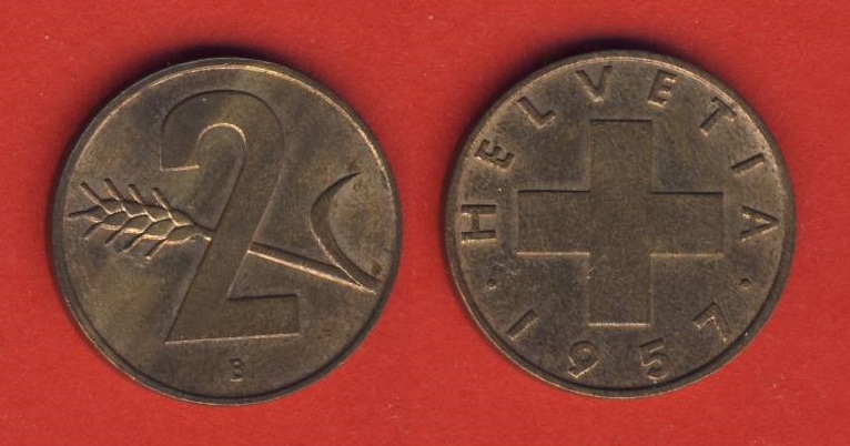  Schweiz 2 Rappen 1957 B   