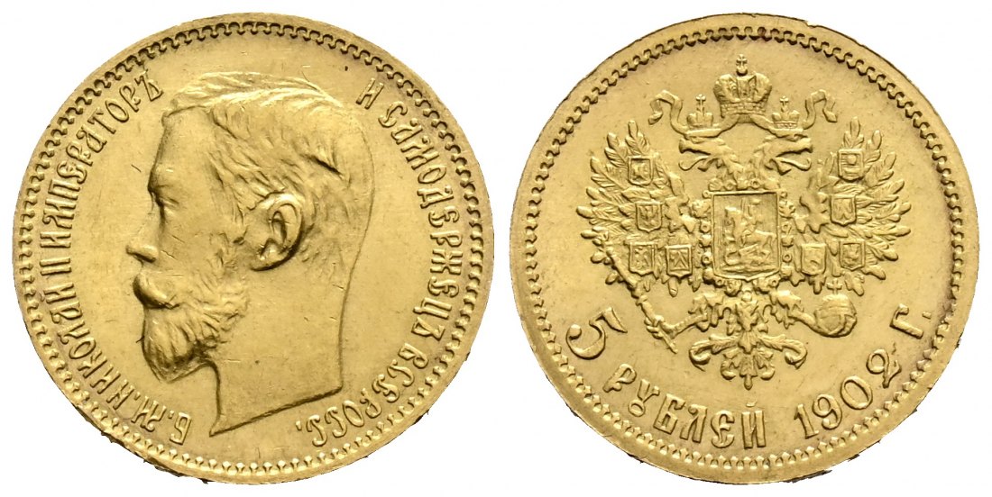 PEUS 1661 Russland 3,87 g Feingold. Zar Nikolaus II. (1894 - 1917) 5 Rubel GOLD 1902 AP Sehr schön