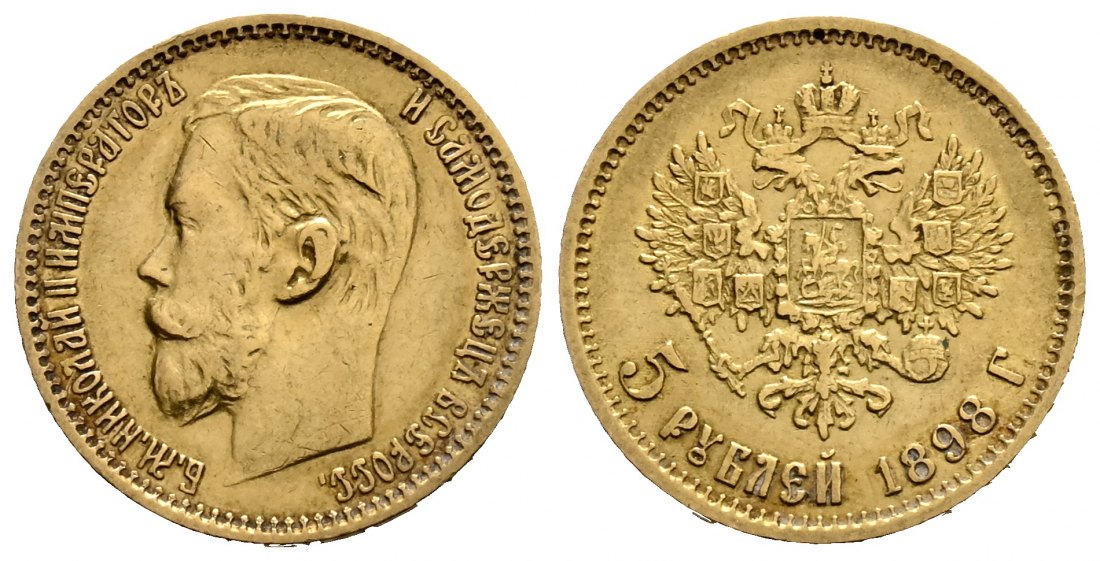 PEUS 1662 Russland 3,87 g Feingold. Zar Nikolaus II. (1894 - 1917) 5 Rubel GOLD 1898 AG Sehr schön
