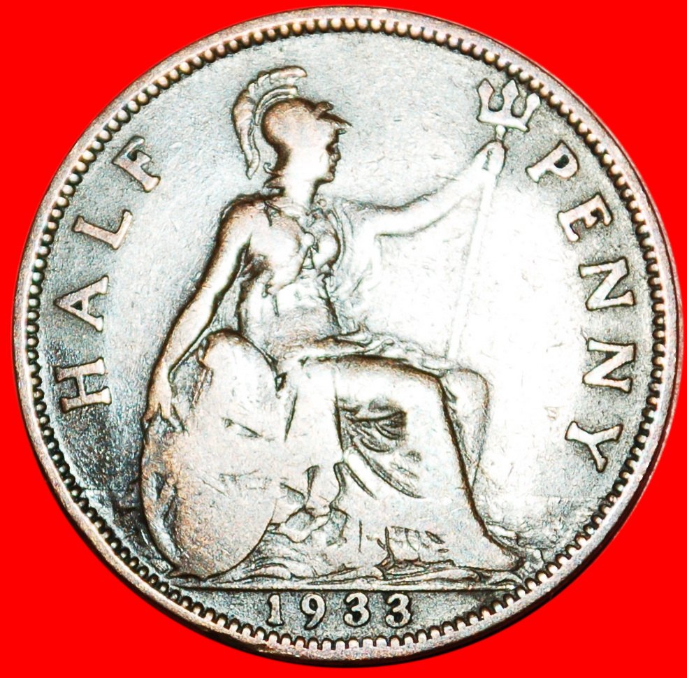  * MISTRESS OF SEAS: GREAT BRITAIN ★ HALF PENNY 1933! GEORGE V (1911-1936) ★LOW START ★ NO RESERVE!   