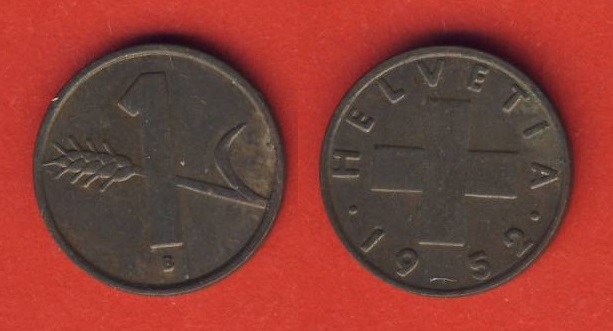  Schweiz 1 Rappen 1952 B   