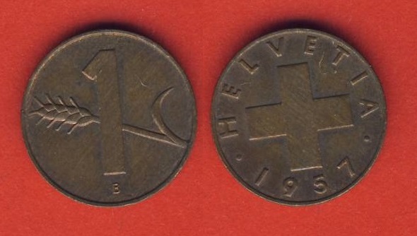  Schweiz 1 Rappen 1957 B   