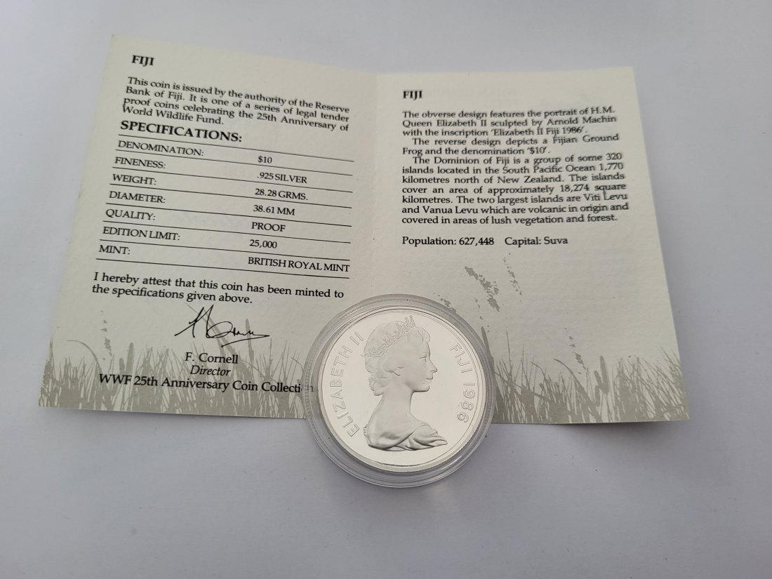  Silbermünze 10 Dollar Fijian Ground Frog World Wildlife Fund 925/28,28g Fiji Spittalgold9800 (3469   