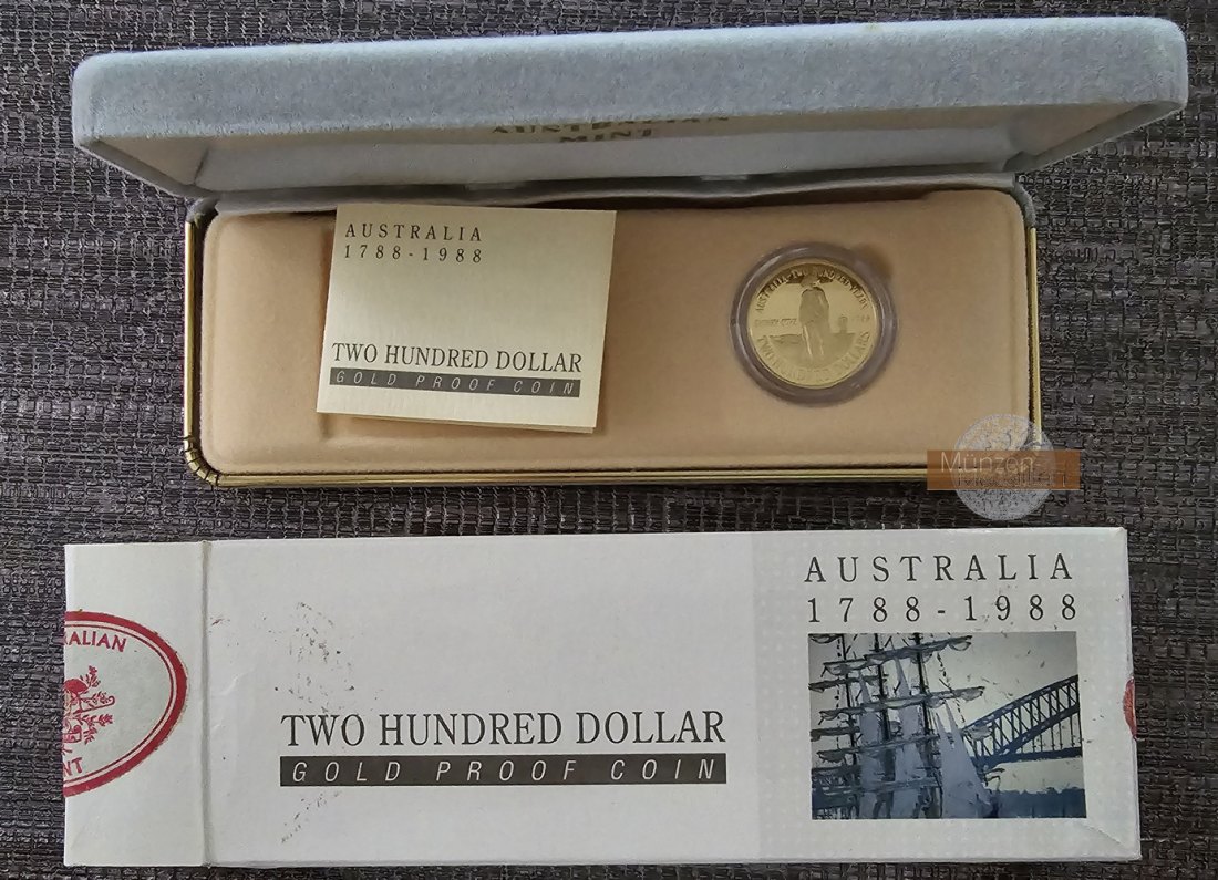  Australien.  200 Dollar 1988  Jub. 200 Yeasr of Australia  MM-Frankfurt  Feingold 9.17g   