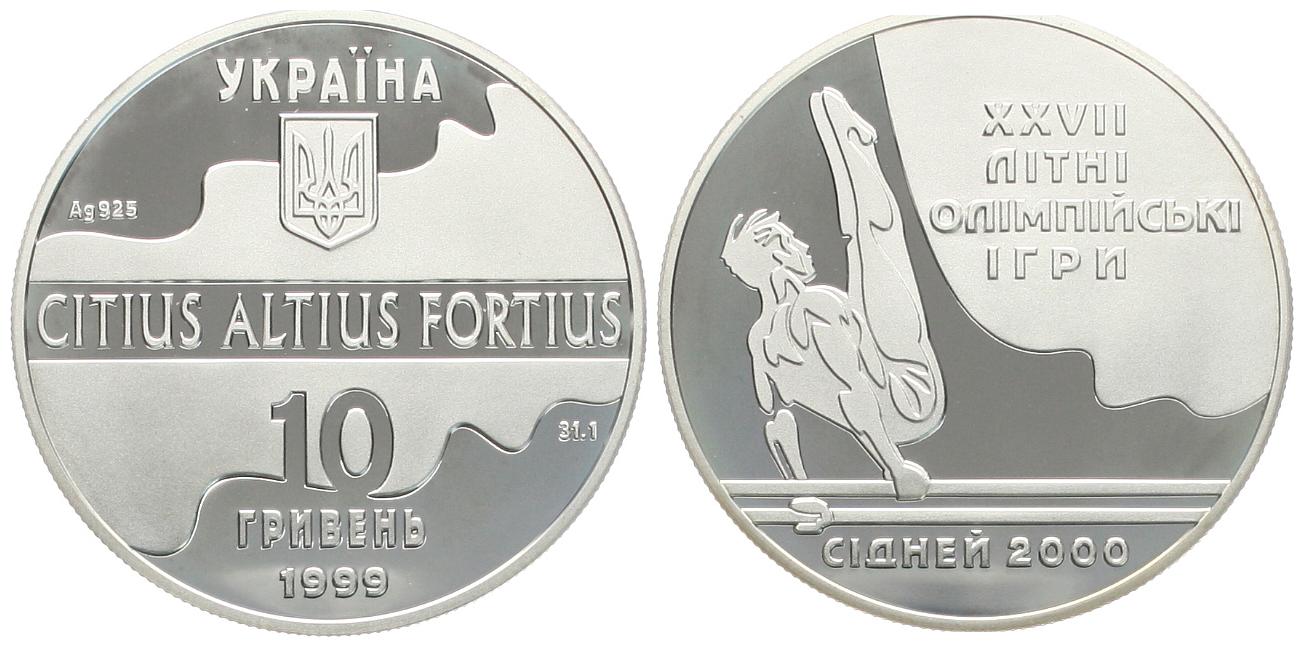  Ukraine: 10 Hryven 1999 zur OL Sidney. 33,63 r. 925 er Silber = 1 Unze Feinsilber, KM# 117   
