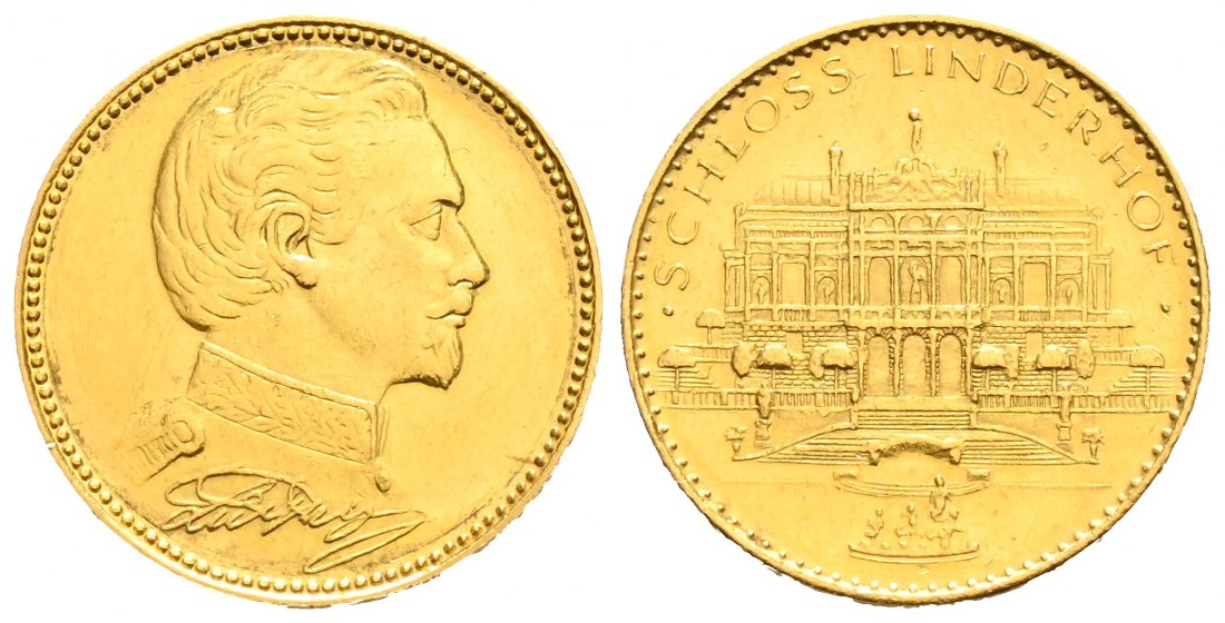 PEUS 1666 Bayern 3,44 g Feingold. Ludwig II. / Schloss Linderhof Medaille GOLD o.J. Sehr schön