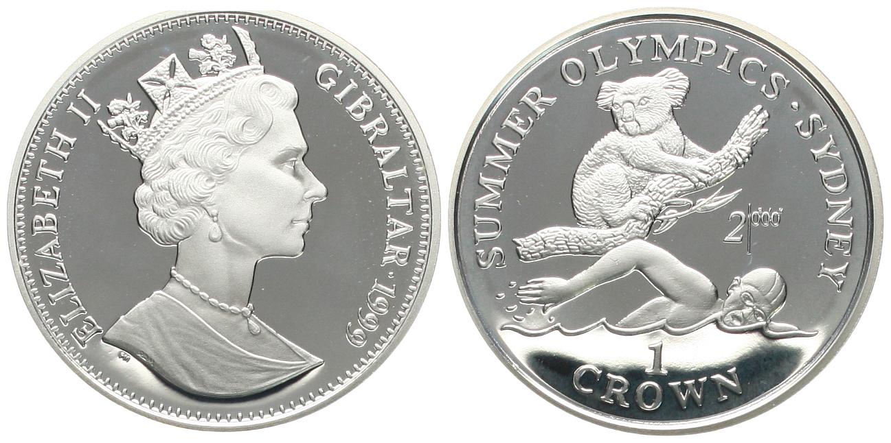 Gibraltar: Elisabeth II., 1 Crown 1999, KM# 789a, 28,28 gr. 925 er Silber zur OL Sidney   
