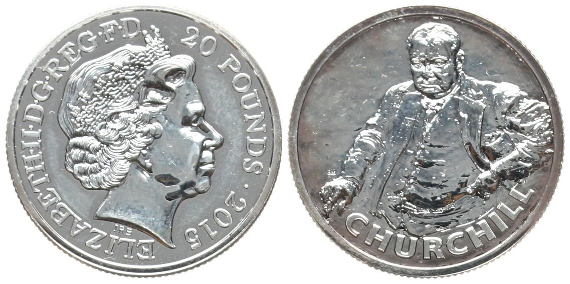  Grossbritannien: 20 Pound 2015 auf W. Churchill, 15,71 gr. Feinsilber (999)   