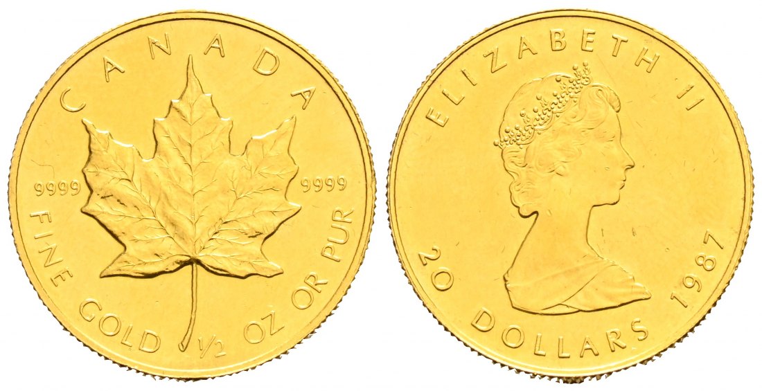 PEUS 1670 Kanada 15,55 g Feingold. Maple Leaf 20 Dollars GOLD 1/2 Unze 1987 Almost Uncirculated