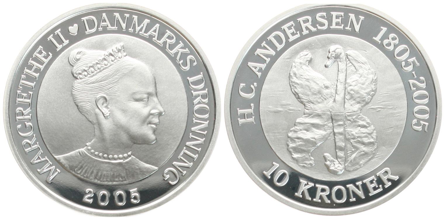  Dänemark: Margrethe II., 10 Kroner 2005, 1 Unze Feinsilber, 31,1 gr., pp!   