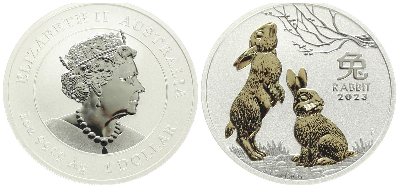  Australien, 1 Dollar 2023 zum Jahr des Hasen. 1 Unze reines Silber (31,1 Gramm) näheres unten!!   