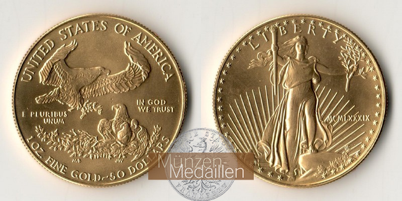 USA  50 Dollar MM-Frankfurt  Feingold: 31,1g American Eagle 1989 