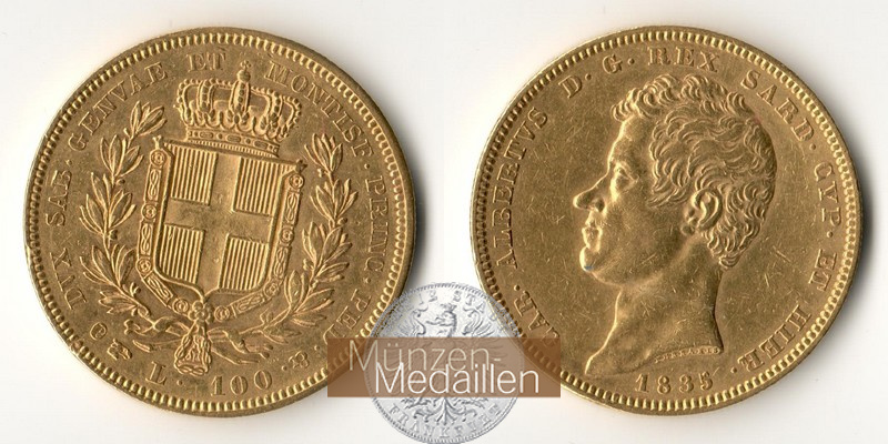  Italien. Sardinien, Königreich. 100 Lire 1835  MM-Frankfurt Feingold: 29,05g   
