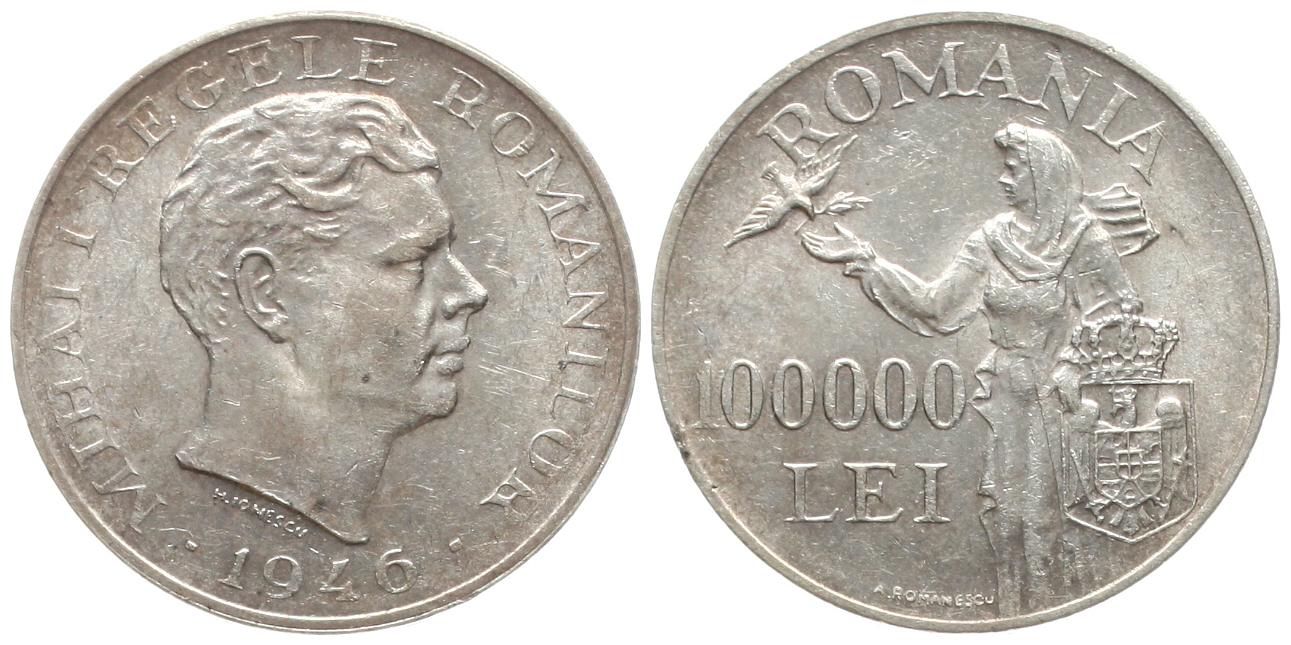  Rumänien: Michael I., 100.000 Lei 1946, KM# 25 gr. 700er Silber, ø = 37 mm   