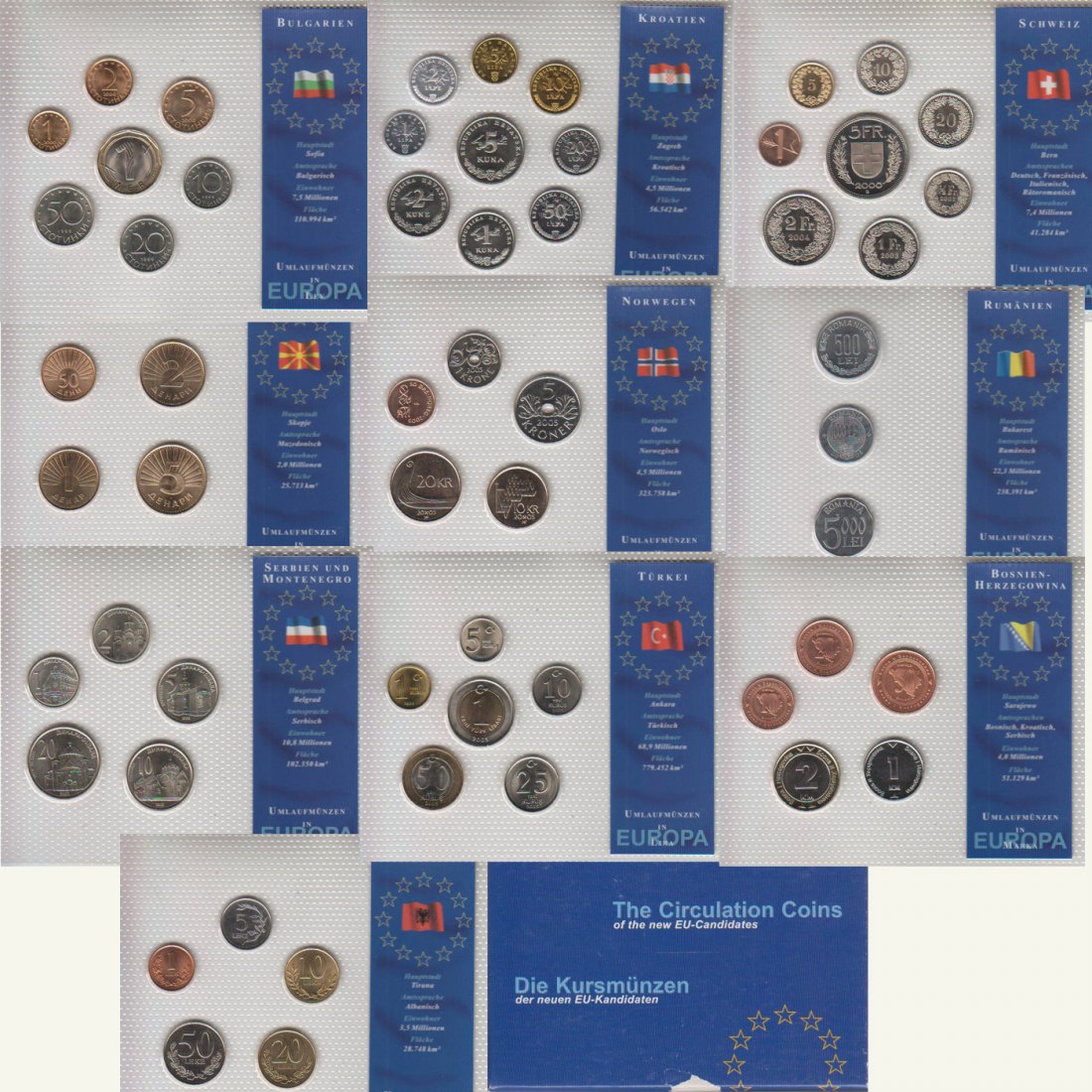  10 KMS *Die Kursmünzen der neuen EU-Kandidaten - Schweiz, Türkei, Kroatien, Romänien usw*   